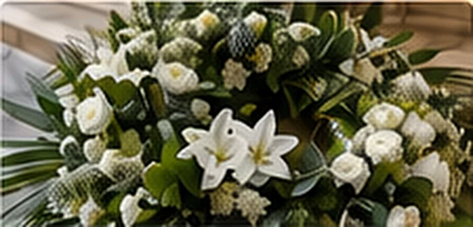 Kompozycja funeralna z białych lilii i zieleni
